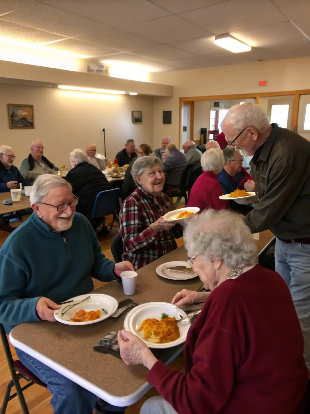 A photo of a person receiving a warm meal at a soup kitchen, symbolizing immediate relief and support for basic needs.