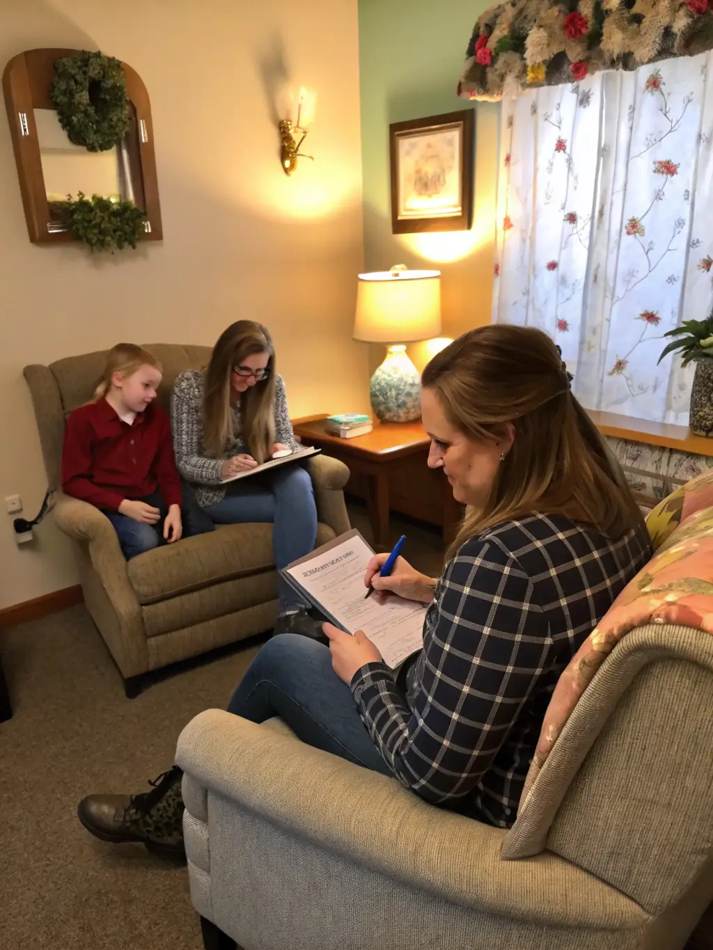 A photo of a social worker assisting a person with paperwork, representing guidance and support in navigating the system.