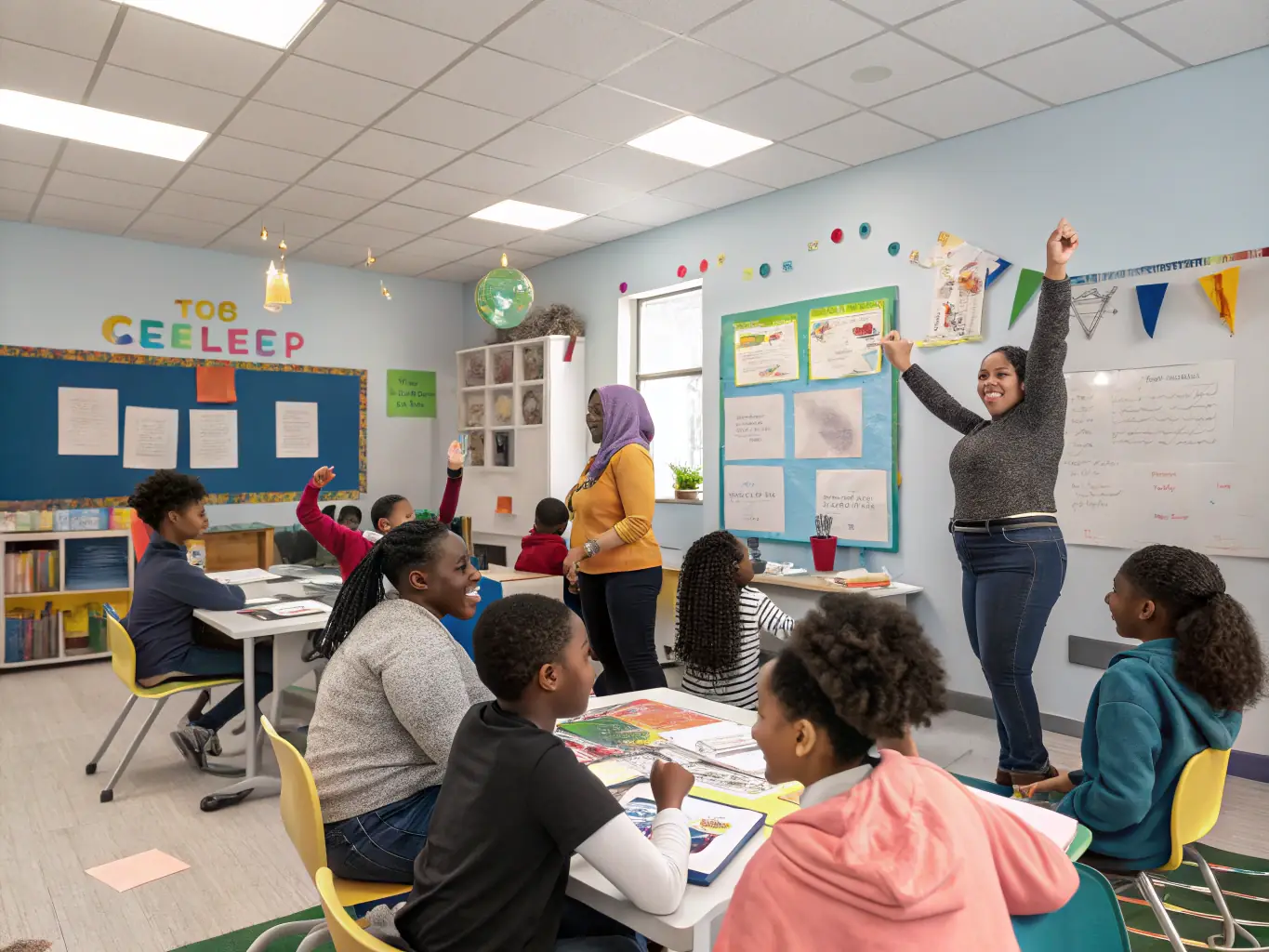 A group of diverse individuals participating in a job training workshop at a community center, focused on skills for employment.