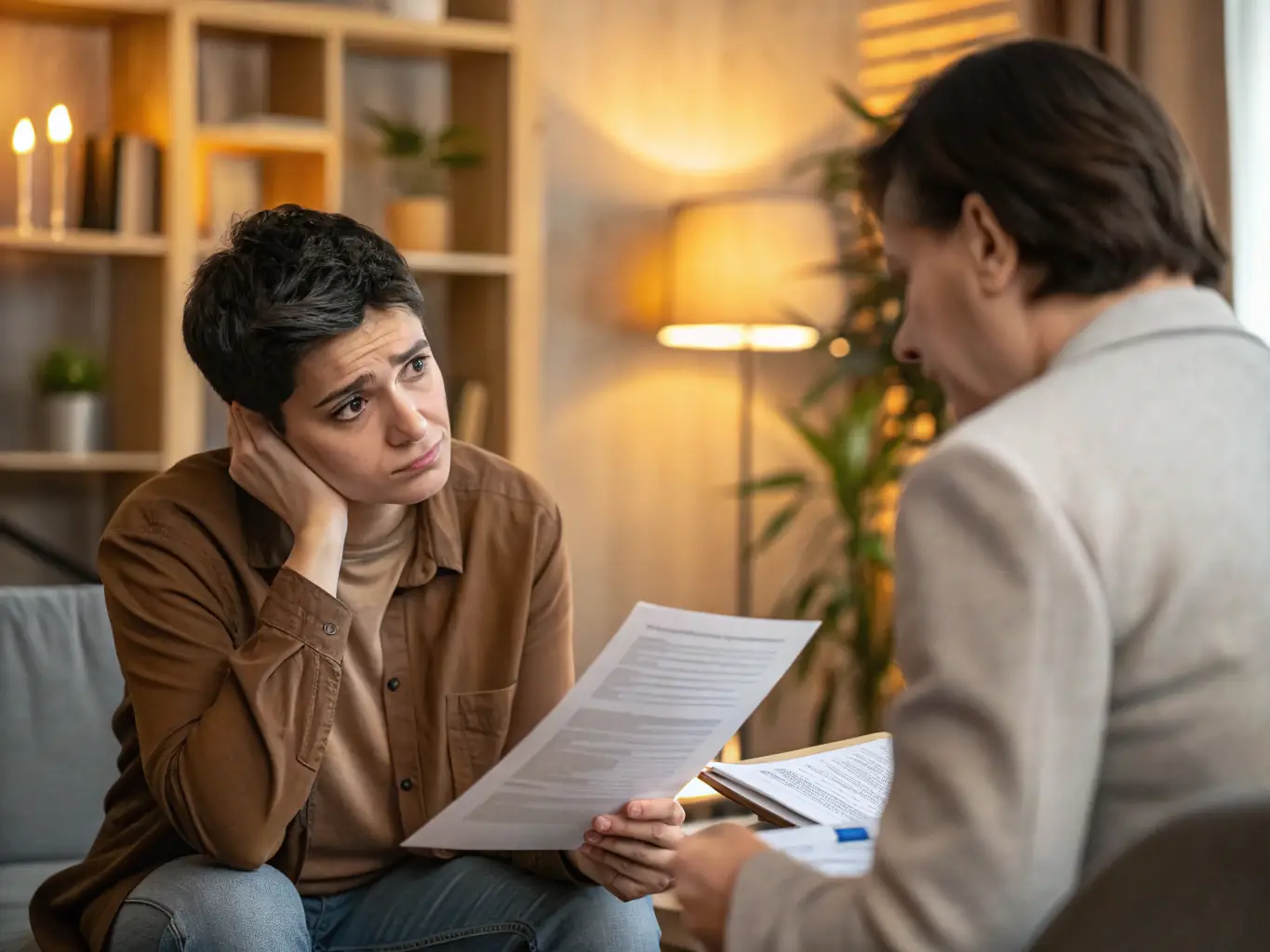 A person is reading a document about tenant rights in a cozy home setting, emphasizing the importance of understanding legal protections.
